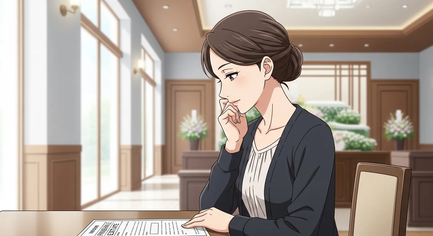 いわき市で葬儀費用の見積もりを確認する女性のイメージイラスト